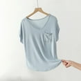 thumbnail image 4 of NSLGXD Casual T-Shirts for Women Short Sleeve V Neck Soft Lightweight Summer Tops Solid Color House Lounge Tee Shirt with Pockets Light Blue Shirts,Size M-2XL, 4 of 6