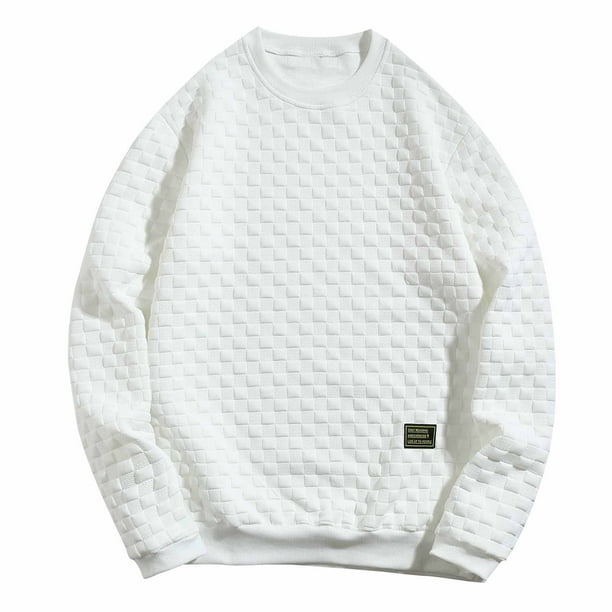 pstuiky camisa de manga larga para hombre, Suéter de manga larga con cuello redondo, sin capucha y color liso para hombre salir tops s