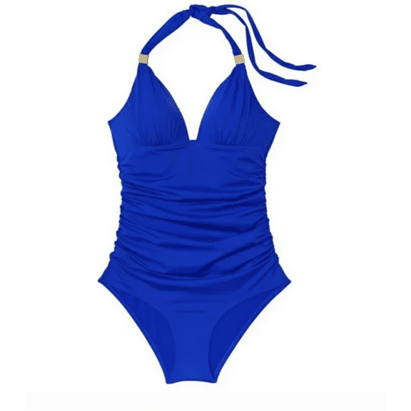 Victoria's Secret Forever One Piece Swim Suit Navy Blue Ruched Halter Medium