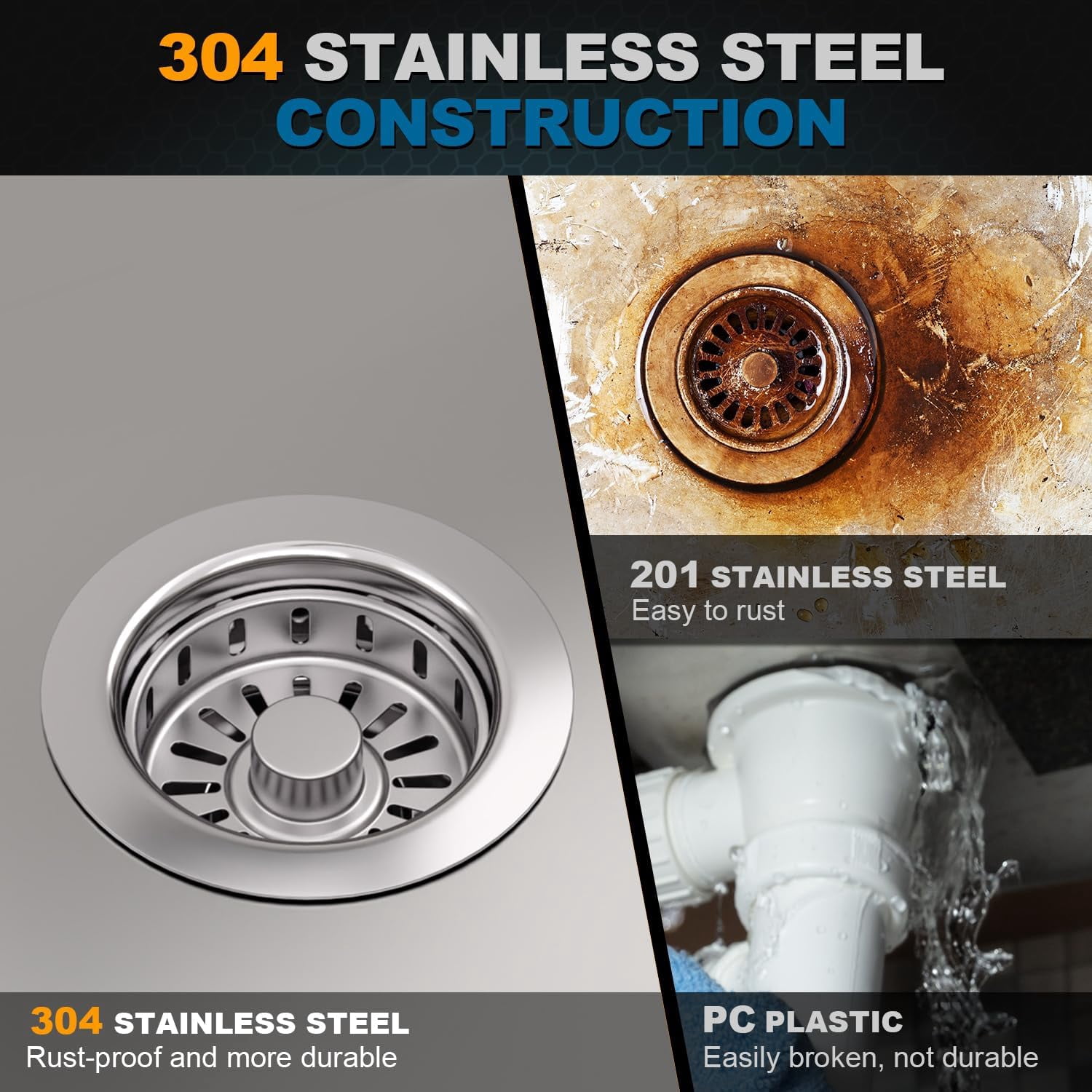 3-1/2 inch Pop Up Kitchen Sink Drain Strainer Assembly 304 Stainless Steel with Removable Strainer Basket Stopper, Polish