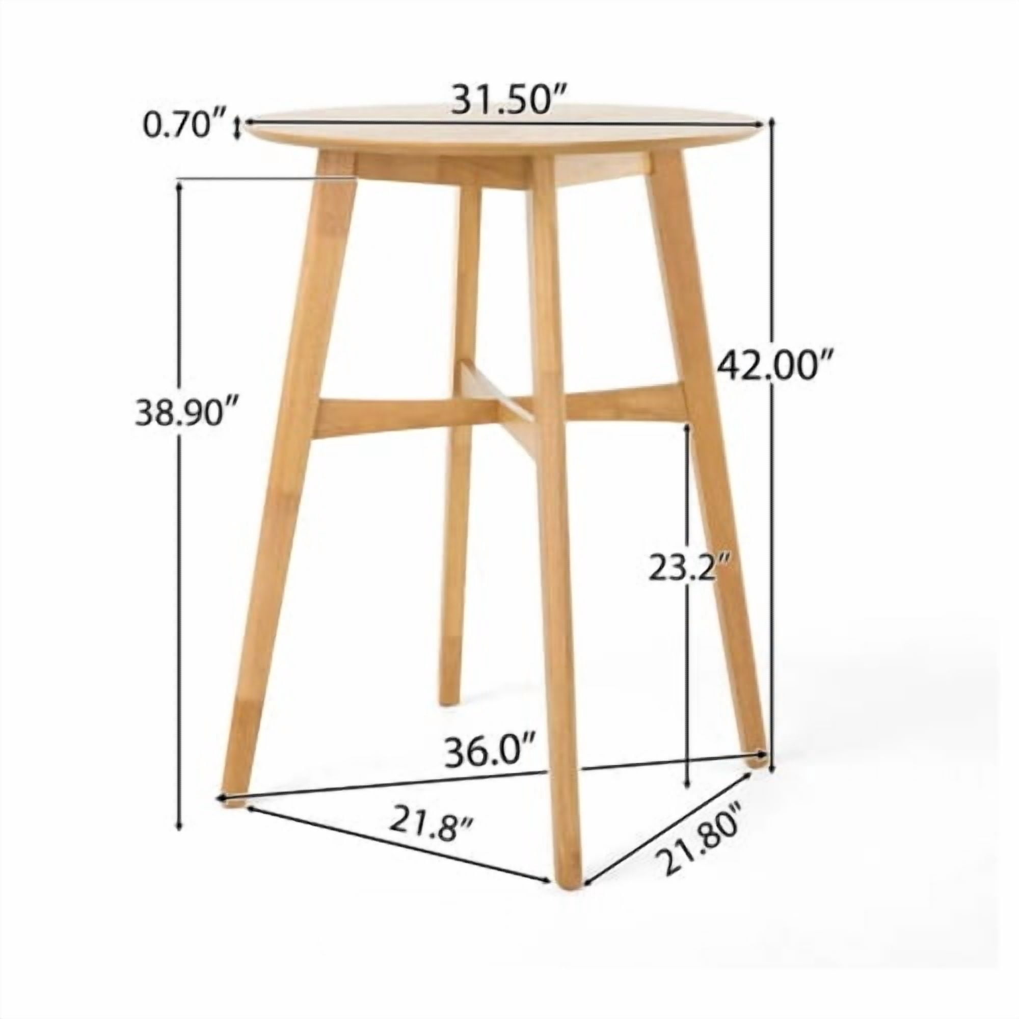 Bar Table 42 Inch High Round with Rubberwood Legs, Bar Height Dining Table and Counter Table for Kitchen Home Bar, Natural Oak