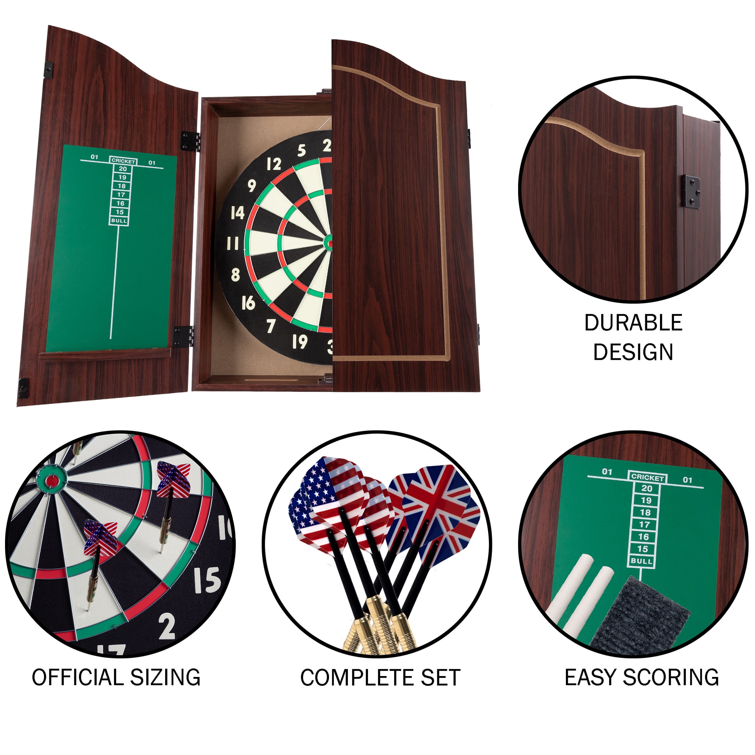 Trademark Poker Dart Board Cabinet Set with Official Size 18-inch Dartboard and 6 Darts