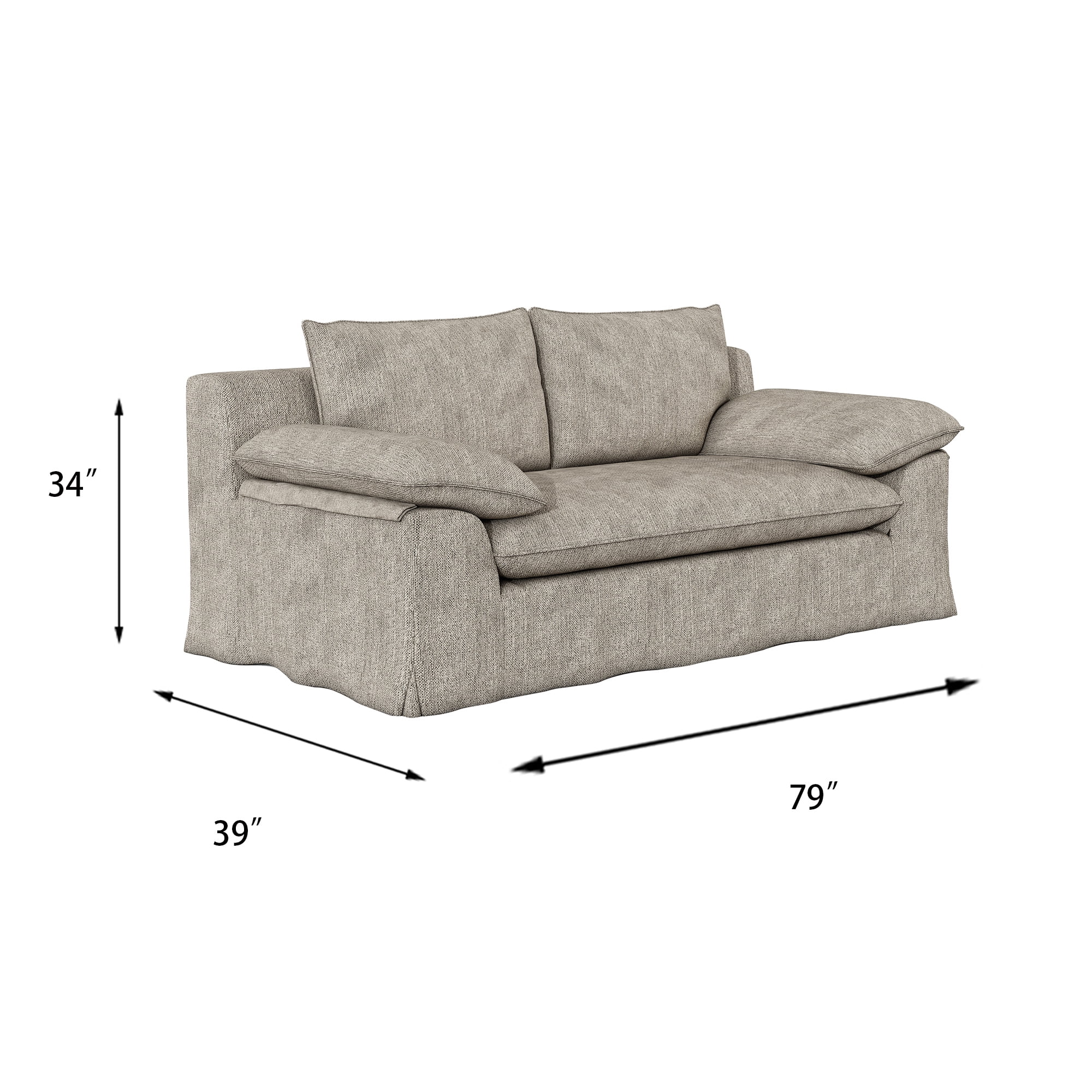 Modern Compression Loveseat Sofa with Removable Washable Cover,Deep Seat Linen Fabric Upholstered Couch with High-Density Foam for Living Room,Apartmen,No Assembly Required,Grey