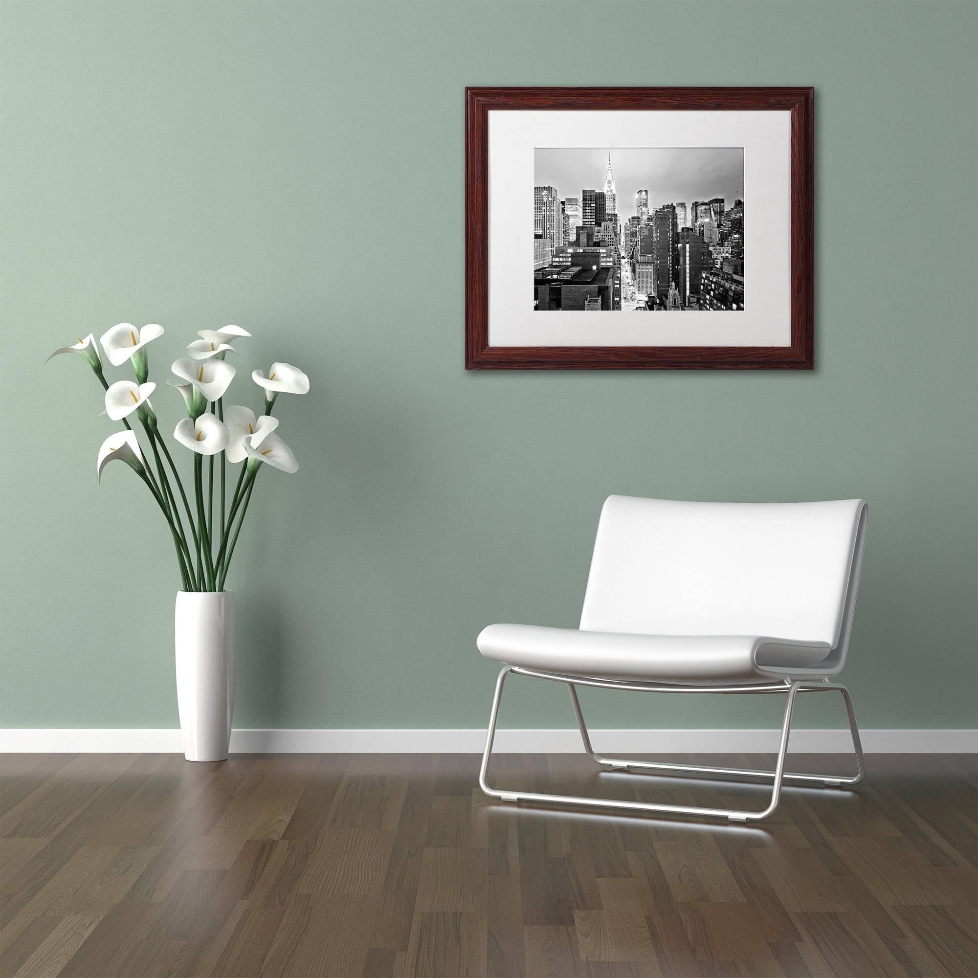 Trademark Fine Art "New York Skyline 2" Canvas Art by Preston White Mat, Wood Frame