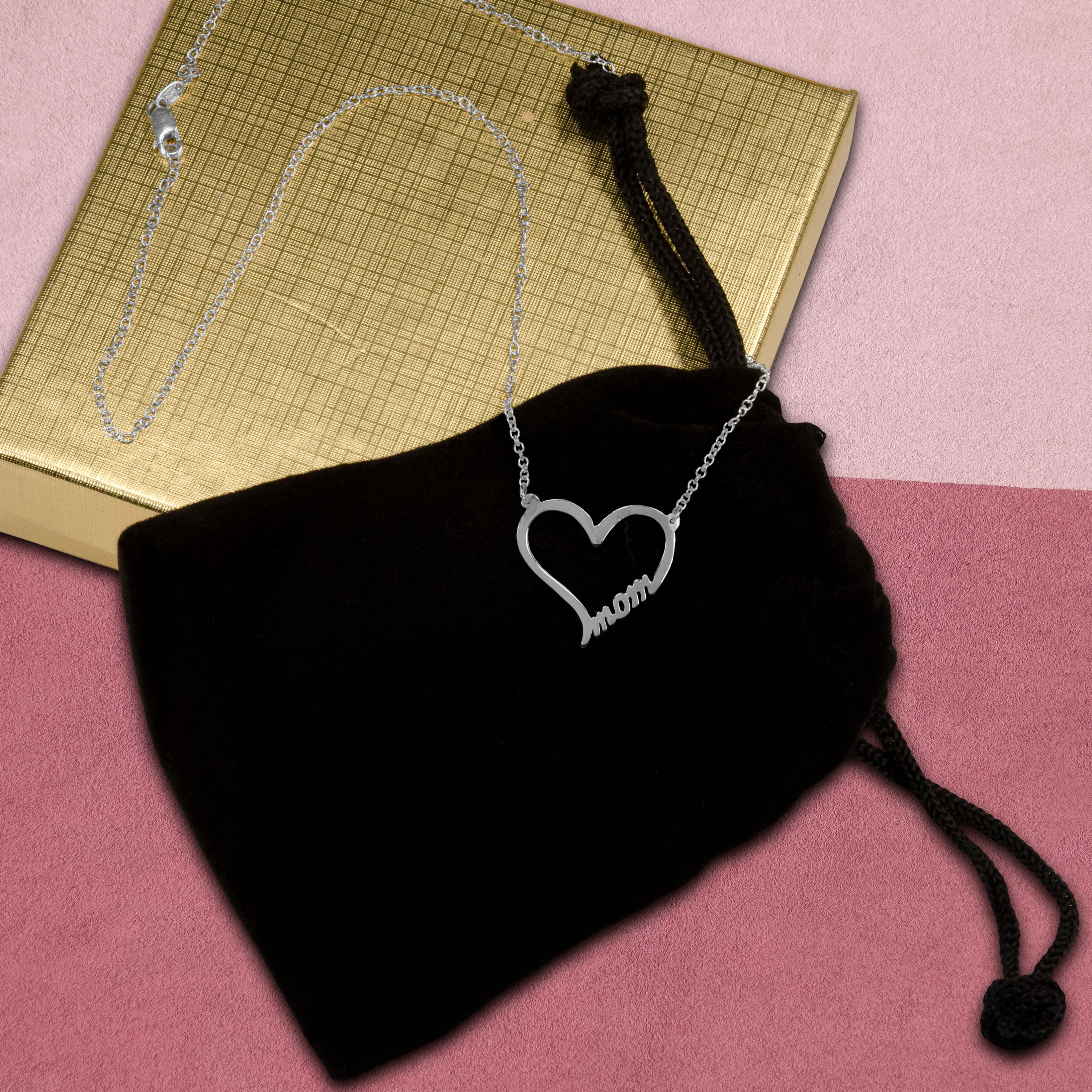 ♥ MOM Heart Necklace in Sterling Silver on a Sterling Silver 18 In Cable Link Chain