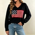 thumbnail image 5 of Zylanna Women's Knit Pullover, Long Sleeve V Neck American Flag Jacquard Warm Loose Fit Casual Sweater for Daily Wear Black, 5 of 7
