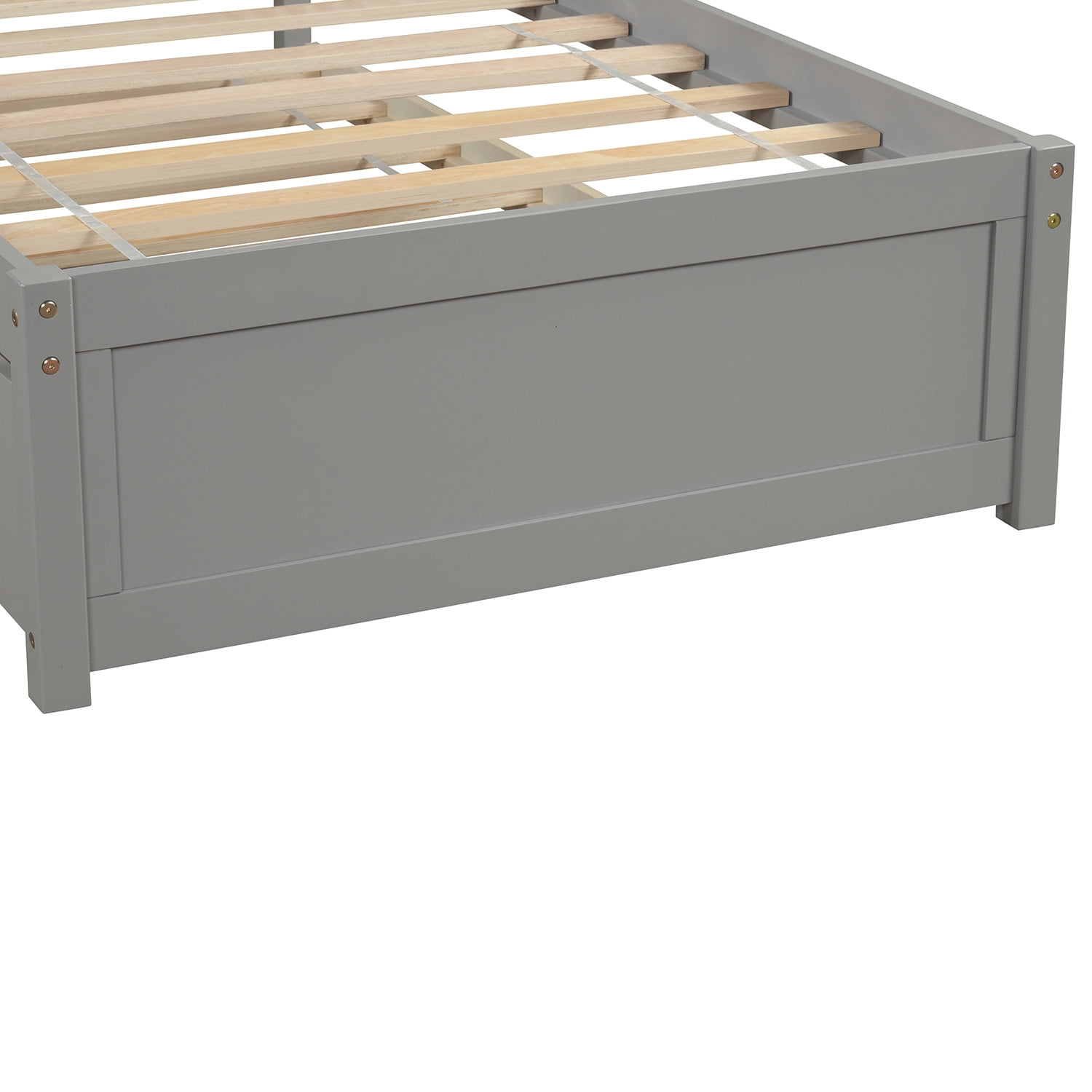 Mintazer Twin Size Platform Bed Frame with Trundle & Curved Slatted Headboard for Kids Teens Adults Bedroom, No Box Spring Needed, Gray