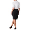 thumbnail image 3 of INSPIRE CHIC Vestido de trabajo de manga corta para mujer, vestido lápiz de cuello en V, color contrastante, L negro, 3 of 5
