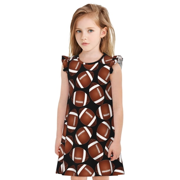 Balery Brown Football On Black Camisón de princesa para niñas, pijama de algodón con mangas abullonadas, suave y bonito.-XX-Large