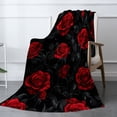 thumbnail image 2 of JOOCAR Red Roses On Black Flannel Throw Blanket For Gift Home Sofa Bed Decoration 60x50 inch, 2 of 5