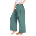 thumbnail image 5 of Lenpel Girls' Wide Leg Pants Elastic High Waisted Pleated Baggy Casual Trousers Loose Beach Pants with Pockets, 5 of 7