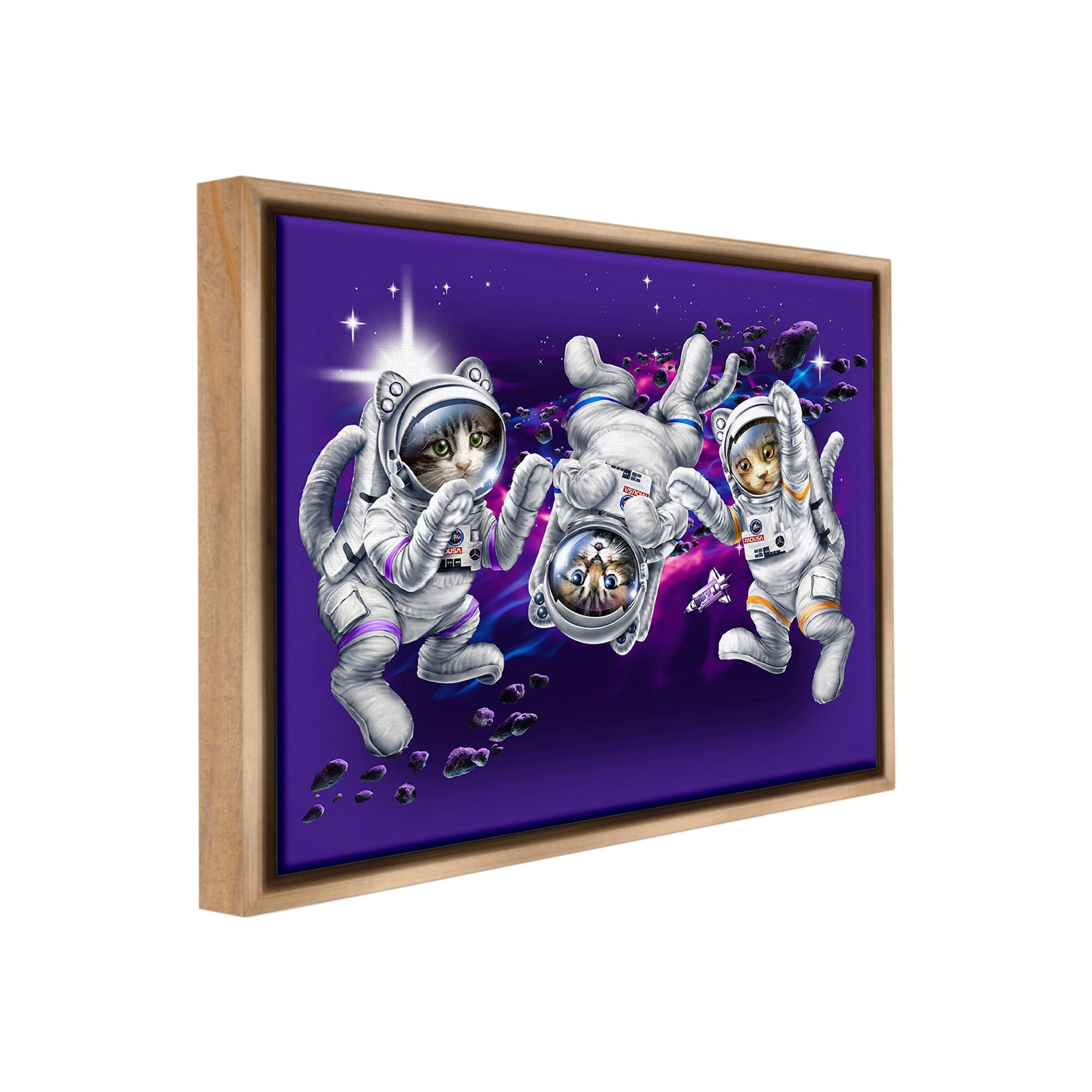 Stupell Industries Astronaut Cat Trio Animals & Insects Painting Brown Floater Framed Canvas Art Print Wall Art, 21 x 17
