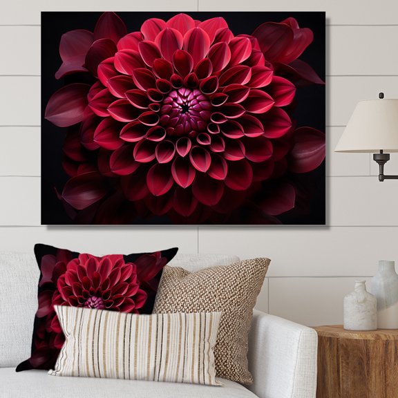 Designart "Majestic Red Dahlia Bloom" Floral Wall Art Print