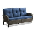 thumbnail image 4 of PARKWELL Outdoor 3 Seats Couch Patio Sofa Furniture, All-Weather Wicker Rattan Sofa with Cushions,Blue, 4 of 7