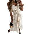 thumbnail image 3 of DYMADE Womens Bohemian Dress Lace Deep V Neck Summer Beach Flowy Long Maxi Dresses, 3 of 4