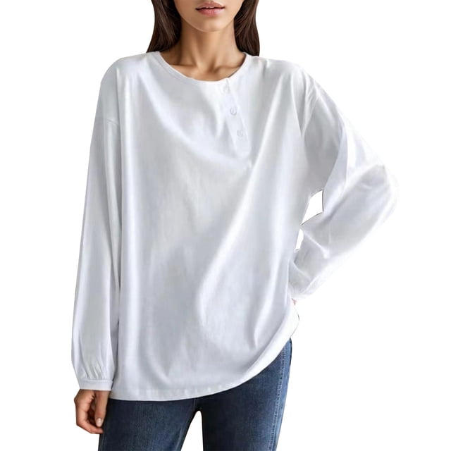Womens T Shirt Ladies Soft Comfortable Basic T Shirt With Round Neck Button Detail Tshirts Women White XXXXL