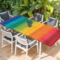 thumbnail image 2 of Rainbow Striped Table Cloths for 8 Foot Rectangle Tables, Colorful Gradients Modern Abstract Art Patio Waterproof Elastic Fitted Tablecloths, Washable Rectangular Table Cover for Camping, 2 of 8