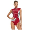 thumbnail image 4 of Choomomo Women One Piece Shiny Rhinestone Athletic Gymnastics Leotards Color Block Figure Ice Skating Costume Burgundy M, 4 of 6