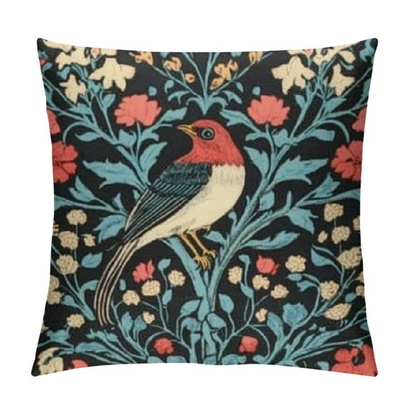 SHERONV William Morris Blackthorn Pattern Throw Pillow Covers Soft Decorative Orange and Green Throw Pillowcases Cushion Case Square for Home Decor Bed Couch Car Living Room   12x12in