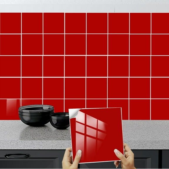 10 Pcs Tile Decals Red Self-Adhesive Peel and Stick Waterproof Backsplash Wall Tile Sticker for Kitchen Bathroom 6x6inch