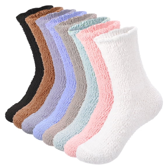 Bocaoying 8 Pair Fuzzy Socks for Women,Soft Warm Floor Coral Fleece Sock,Premium Microfiber Plush Slipper Sock for Sleeping,Lounging and Gifts,Size 5-9, Black/White/Grey/Pink/ Blue/Khaki/Green/Brown