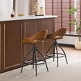 thumbnail image 6 of Karl home Counter Height Bar Stools Set of 2, 360° Swivel Modern PU Leather Upholstered Barstools with Backs & Adjustable Feet, 26" H Seat Height (Brown), 6 of 17