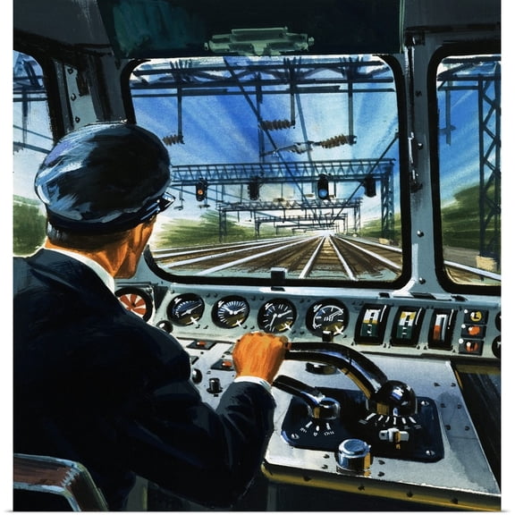 Great BIG Canvas | Rolled English School Poster Print entitled Driving an electric train