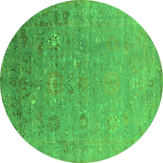 Ahgly Company Indoor Round Oriental Green Industrial Area Rugs, 4' Round