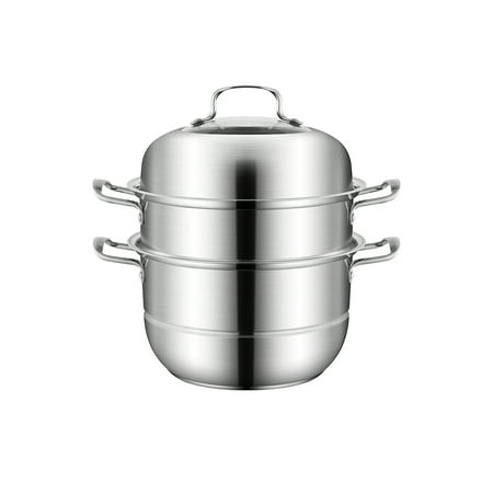 

3 Tiers Steam Pot Set Stainless Steel Thickened Fast Heating Multifunctional Anti-scalding Steamer with Glass Lid for Cooking Kitchen Home