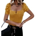 thumbnail image 2 of rrhss Summer Women's Solid Color Round Neck Knitted Bottom Slim Fit T-shirt 1S-2L, 2 of 3