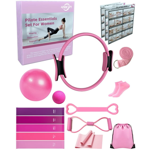 Set de Equipamiento para Pilates KABCON con Anillo de 33 cm, Pelota de 25 cm y Bandas