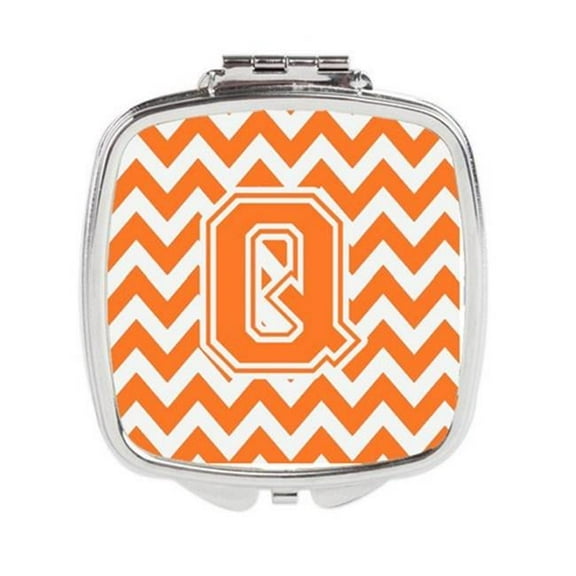 Carolines Treasures Letter Q Chevron Orange & White Compact Mirror - Orange & White - 3in. H x 0.3in. W x 2.75in. L