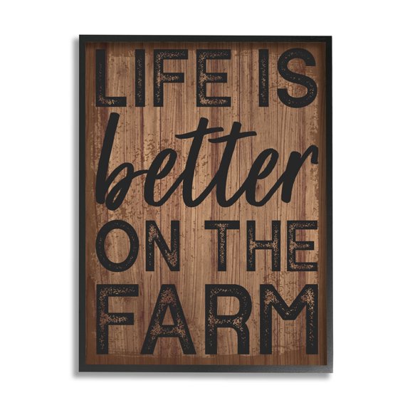 Life Better On Farm Rustic Sign Inspirational Graphic Art Black Framed Art Print Wall Art