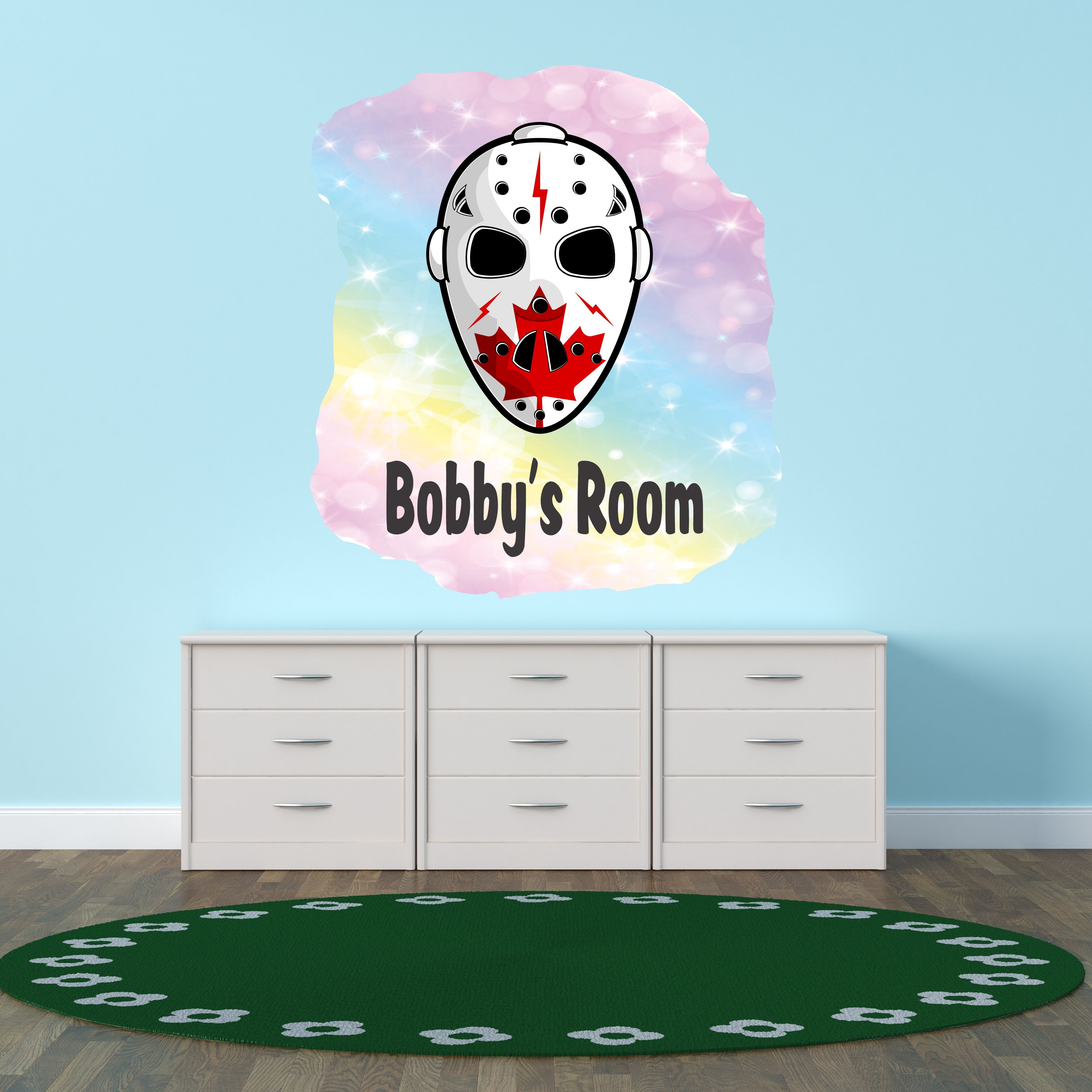 Personalized Cartoon Wall Decals for Kids Room Canadian Hockey Boys