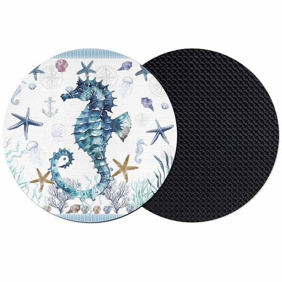 Coastal Seahorse Coasters Set of 2, Absorbent Coasters for Drinks, Nautical Starfish Shell Seaweed Anchor Coaster for Desk Coffee Table Protection, Home Decor House Warming Gifts 4"