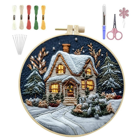 Christmas Embroidery Set for Adult Beginners, Embroidery Stitch Practice kit Include Embroidery Cloth Hoops Threads for Craft Lover Hand Stitch
