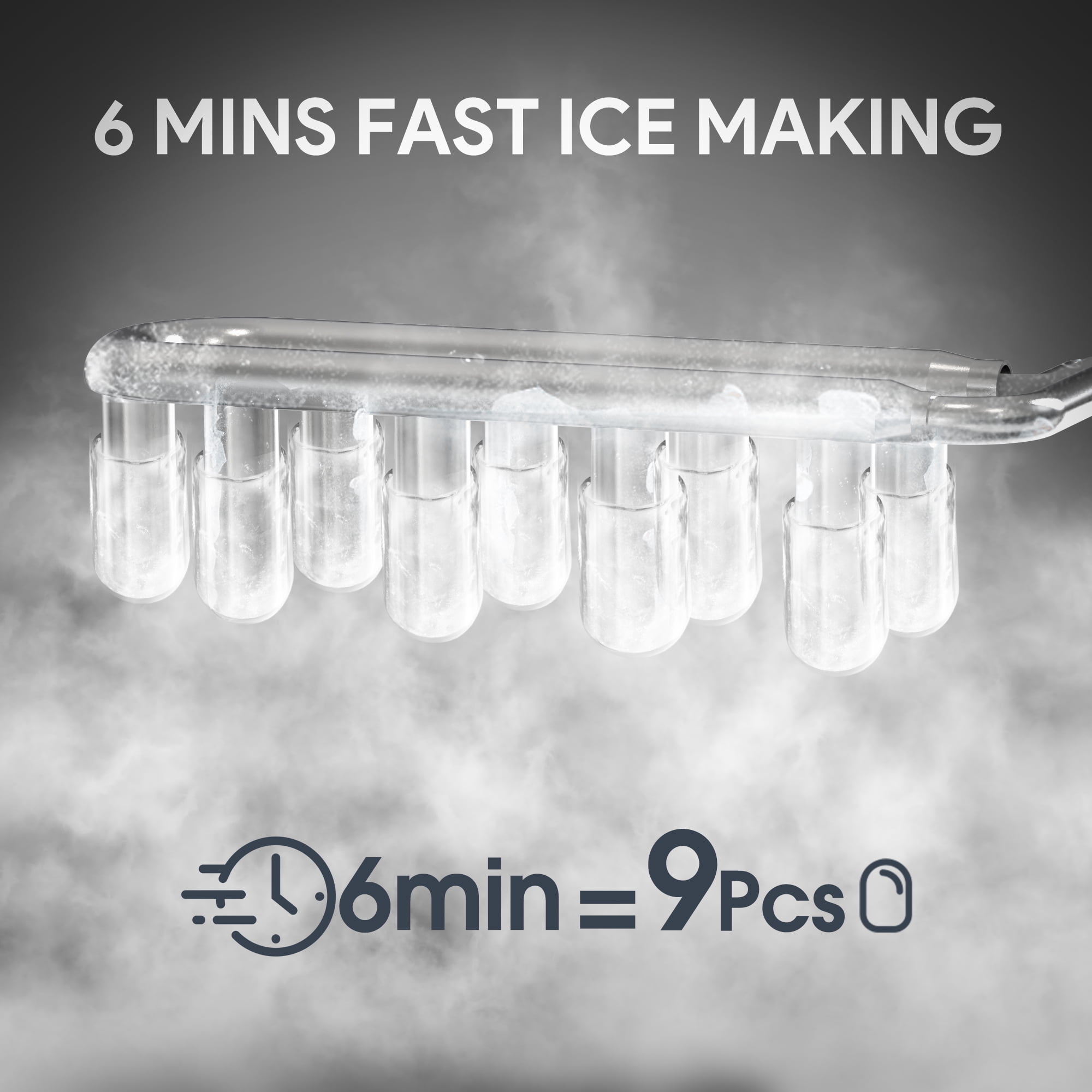 Qunler Countertop Ice Maker Machine, 26lbs/24H, 9 Bullet Ice Cubes in 6 Mins, Self-Cleaning, Basket with Handle, Stainless Steel