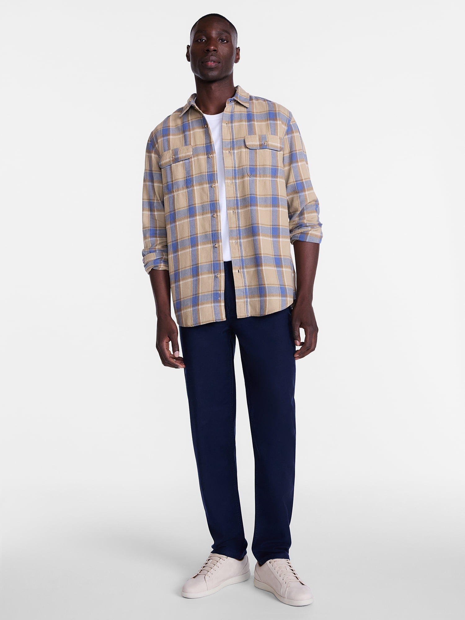 George Men's and Big Men's 100% Cotton Plaid Flannel Shirt with Long Sleeves, Sizes XS-3XL, 2XB-5XB & Tall XLT-3XLT