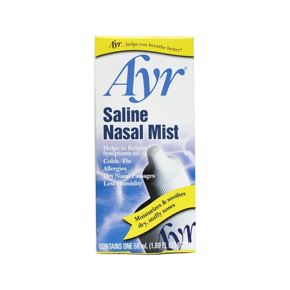 Ayr Saline Nasal Mist, Moisturizes & Soothes Dry Stuffy Noses, Helps Relieve Symptoms of Colds, Flu, Allergies, and Dry Nasal Passages 1.69 fl oz