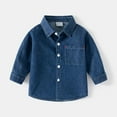 thumbnail image 2 of Otqutp Kids Boys Casual Solid Color Square Collar Long Sleeve Denim Shirt Button Down Dress Shirts Summer Spring Casual School Shirt Clothes(c-Dark Blue,3-4 Years), 2 of 8