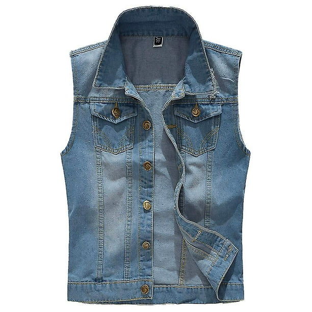 Men s Casual Lapel Denim Vest Jacket Vintage Slim Fit Sleeveless
