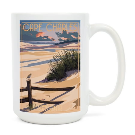 

15 fl oz Ceramic Mug Cape Charles Virginia Sand and Beachgrass Dishwasher & Microwave Safe