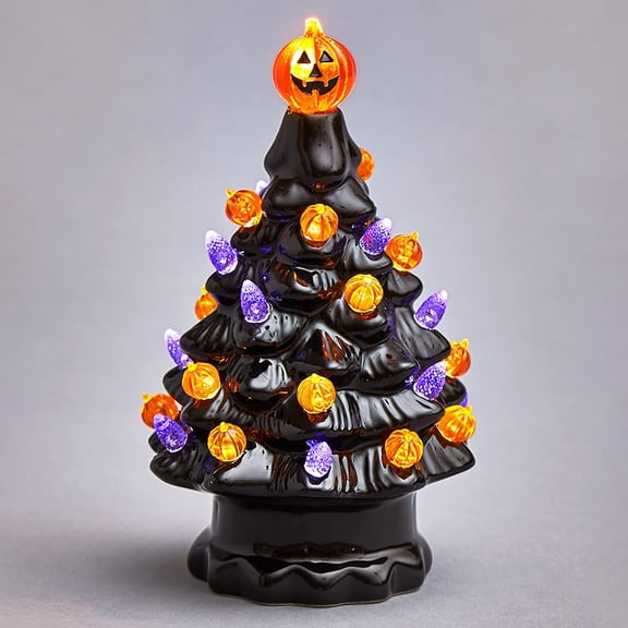 SUYOLL Ceramic Halloween Decorations Black Tree Halloween Decorations Desktop Ceramic LED Decorations Black Christmas Tree Indoor Decal