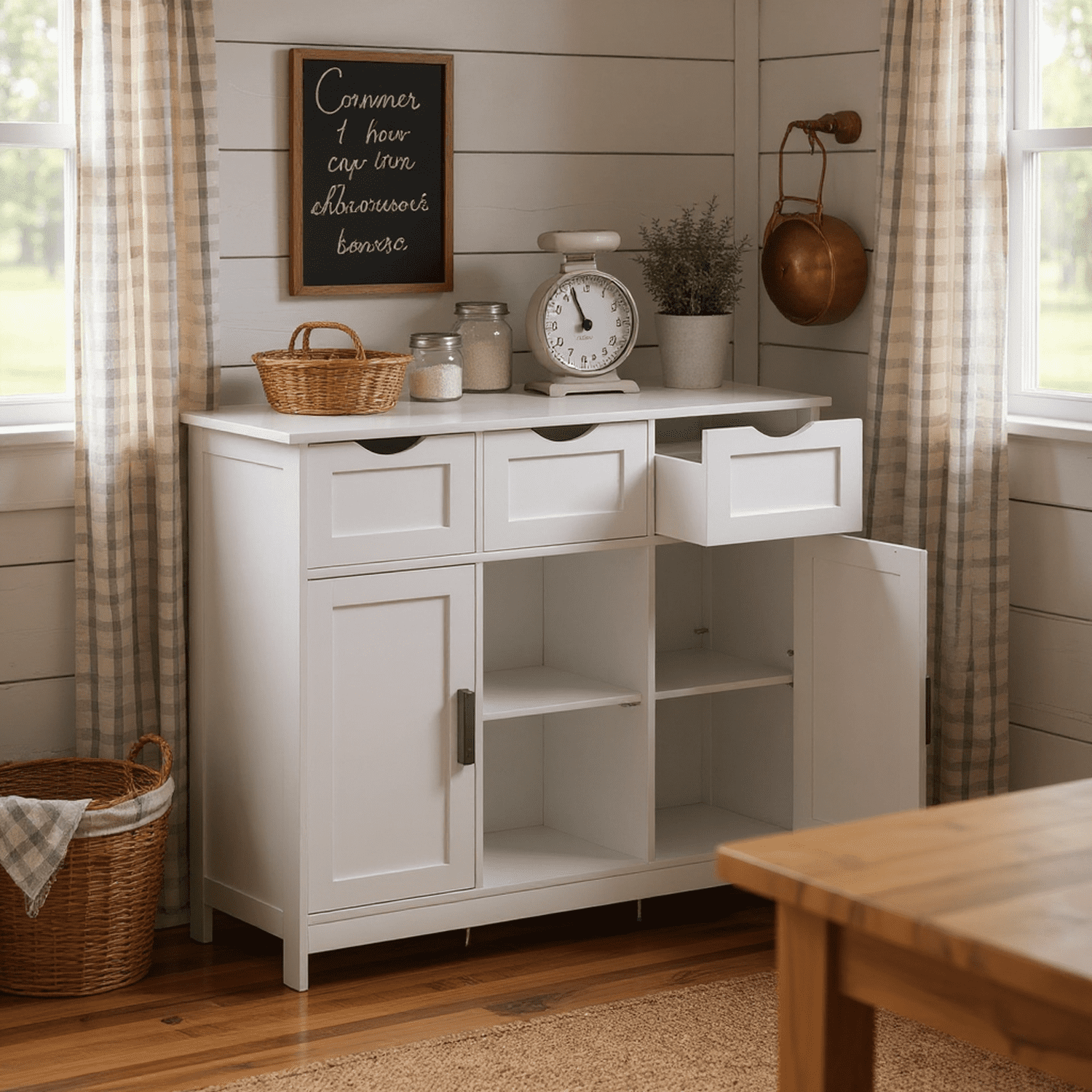Homy Casa Pantry Storage Cabinet with 2 Drawers, 2 Doors, Adjustable Kitchen Sideboard Buffet