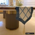 thumbnail image 6 of Decorative Blue Table Runner 6 Seater Table Runner (14 x 72 inch), Lattice & Tassels Table Runner, Satin fabric Table Linen, Geometric Pattern Modern Style - Adonia, 6 of 10