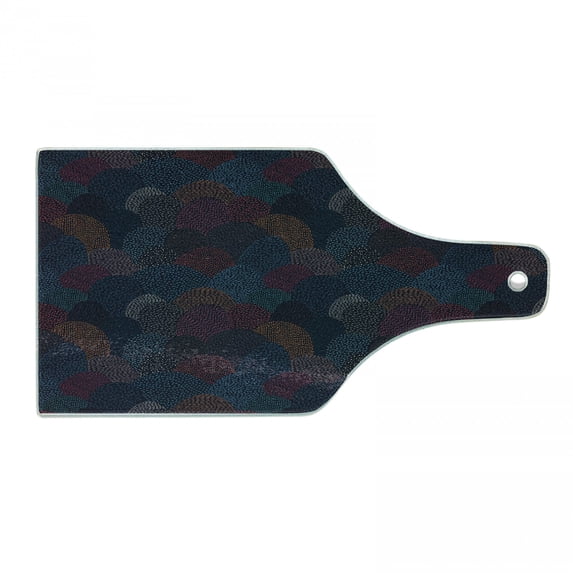 Abstract Cutting Board, Hand Drawn Composition with Triangles Lines and Arrows on Dark Toned Backdrop, Decorative Tempered Glass Cutting and Serving Board, Wine Bottle Shape, Multicolor, by Ambesonne