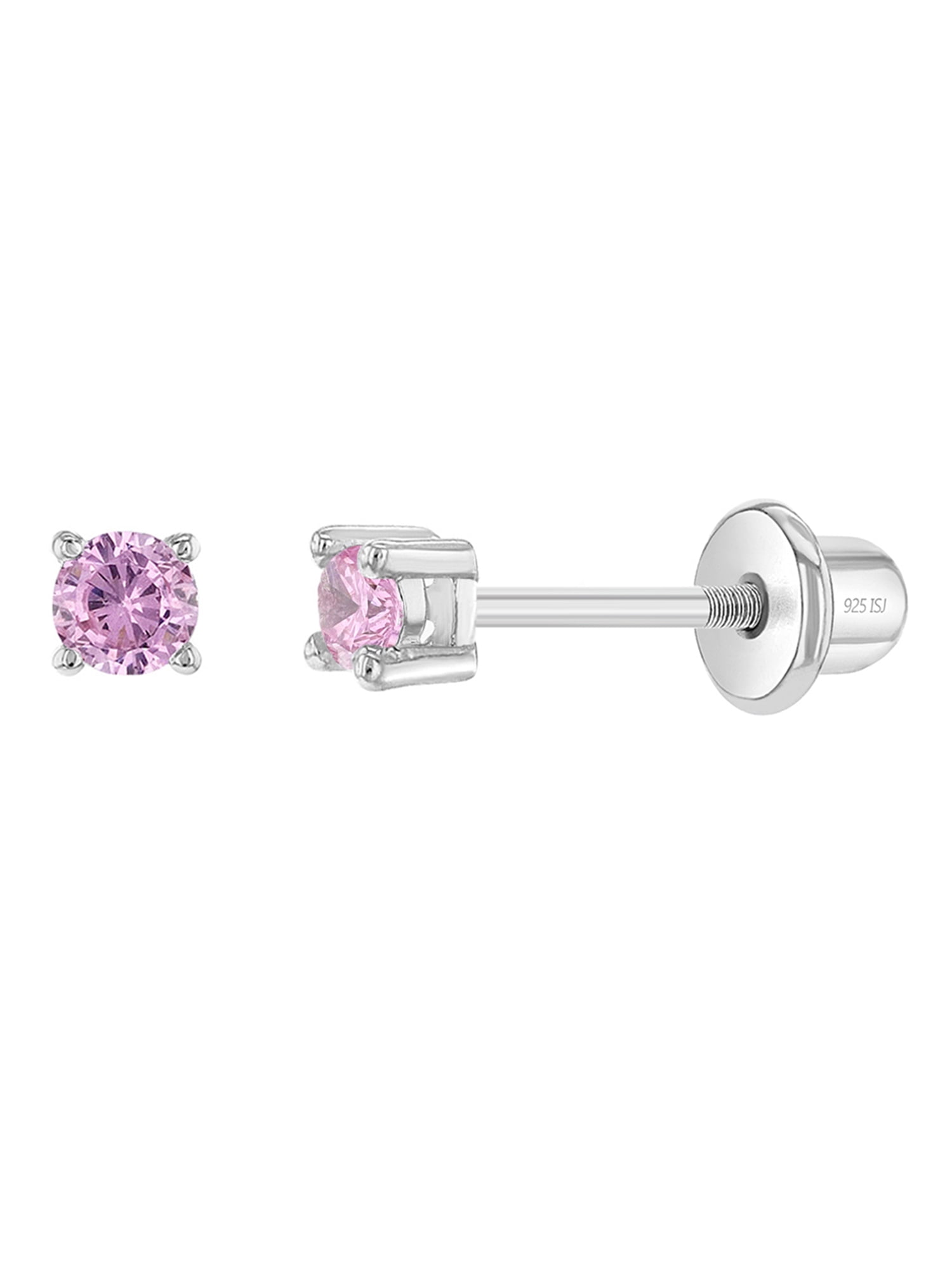 925 Sterling Silver Tiny Rose Pink Crystal 2mm Round Kids Girls Stud Earrings 