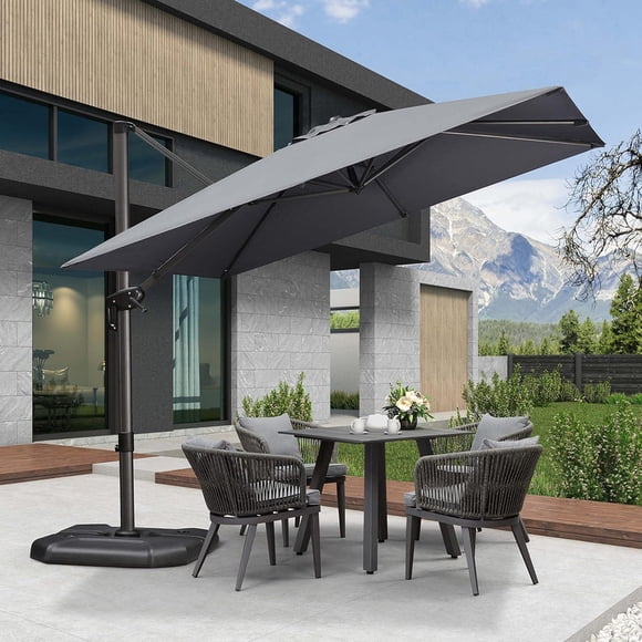 PURPLE LEAF 9x9 Ft Cantilever Umbrella Square Outdoor Patio Umbrella Large Offset Hanging Umbrella Aluminum Umbrella with 360°Rotation Adjustable Garden Pool Umbrella,Light Gray
