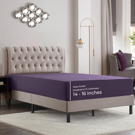 Queen Fied Shee, Ulra Sof Microfiber 110 GSM Deep Pocke Fied Shee , Moisure Wicking Fis 14 o 16 Inches, Shrinkage Fade Resisan, corner sraps, Purple Eggplan