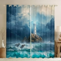 Manfei Cyan Ocean Marine Black Out Curtains for Teen, Coastal Lighthouse Curtains Pack of 2 (42x63 Each), Nautical Bedroom Curtains, Window Curtains Room Decor